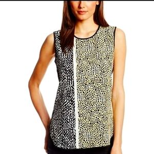 Vince Camuto Sleeveless Yellow Black Color Block Dot Print  Tunic Top Size XL